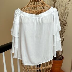 Ella Moss off the shoulders white top